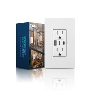 TOPELER USB Wall Outlets, 3-Port USB C Outlet Receptacles, 30W 6.0A USB Electrical Outlet, 15 Amp Tamper-Resistant Outlet with Dual C Ports, ETL & FCC Listed, Screwless Wall Plate Included, White