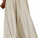 Dokotoo Pants for Women Casual Elastic Waist Wide Leg Pants with Pockets (Beige, M)