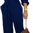 SxClub Jumpsuits for Women Formal Sexy Elegant Long Straight Pants Busineess Party Jumpsuit with Belt Pockets, M