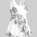 Rosegal Women Plus Size Modest Tankini Swimsuit Rose Print Boyleg Tankini Swimwear Padded Boyshorts Bathing Suits(Gray_1/4X) (XXXL)