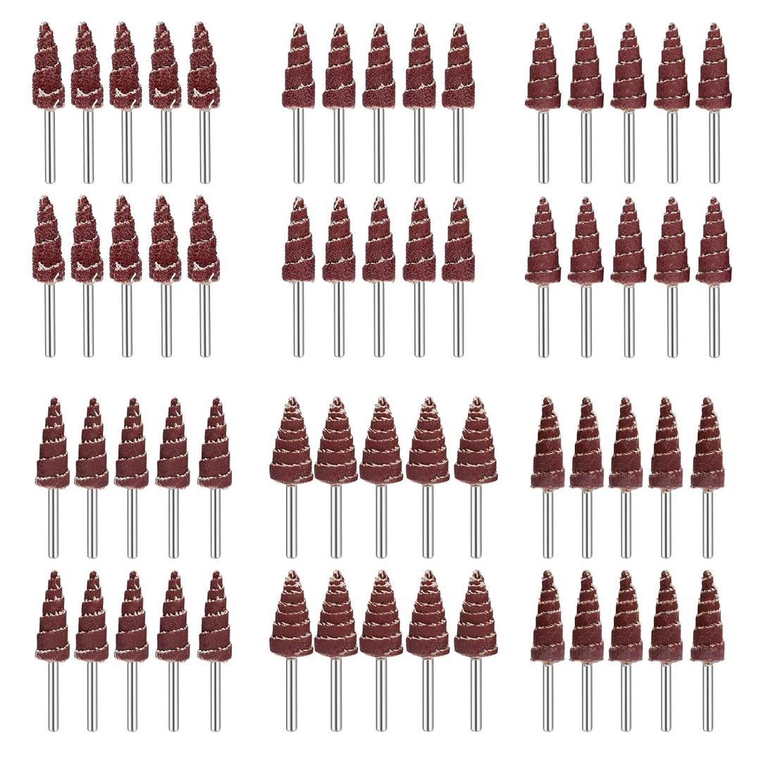 SUNJOYCO 60PCS Abrasive Flap Wheel Sander, 1/8" Shank Cone Shape Abrasive Sandpaper Grinding Head Rotary Tool for Polishing