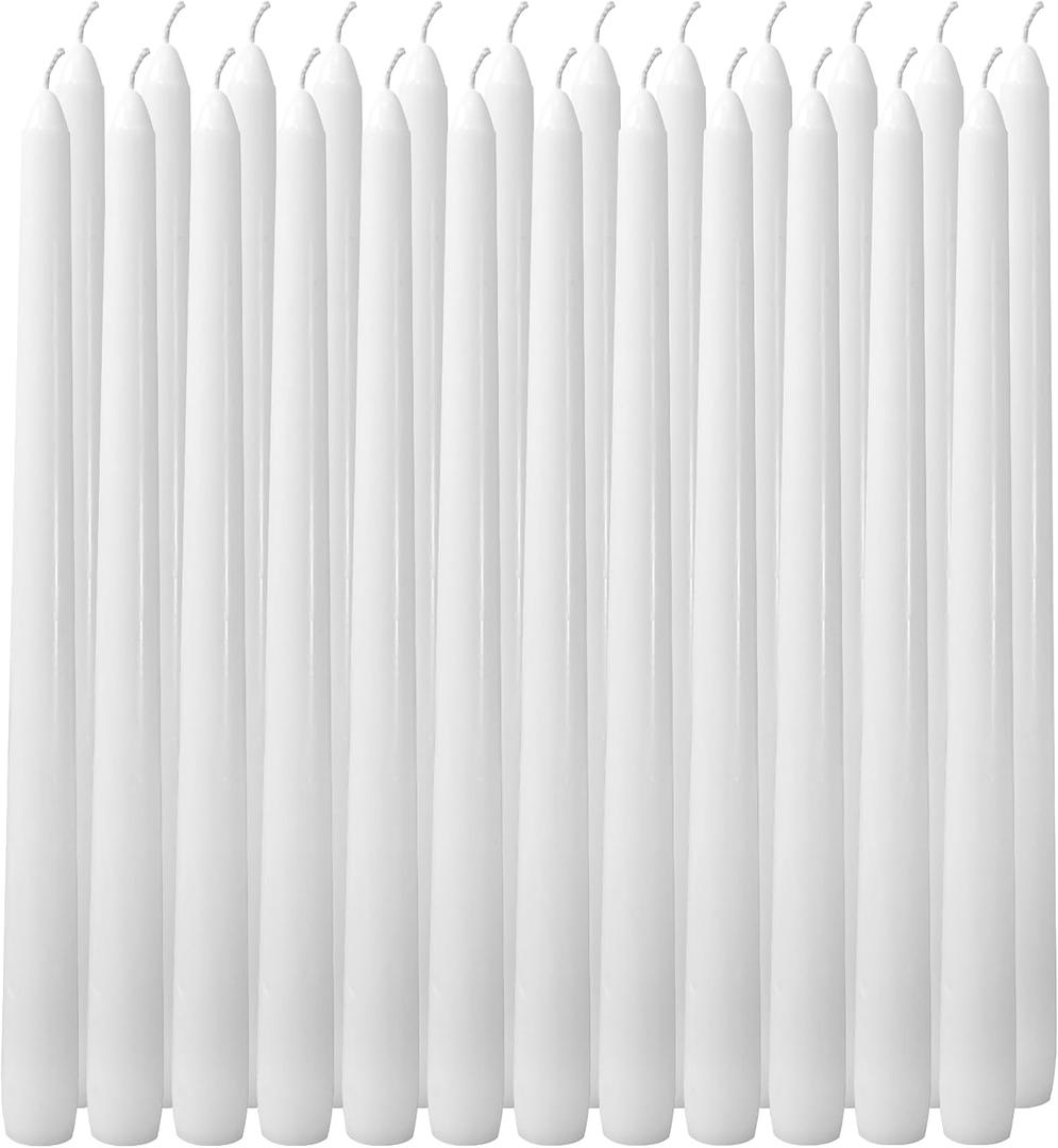 24 Pack White Taper CandlesTaper Candles 10 Inch DriplessUnscented & Smokeless Candlesticks Bulk7-8 Hours Long Burning Tall CandlesIdeal for Christmas Weddings Parties Dinner