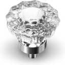 VEHCIL 8 Pack Crystal Dresser Knobs, Single Hole Brushed Nickel Cabinet Knobs Crystal Knobs for Drawers Hardware for Kitchen Cupboard Bathroom, Round Flower Design