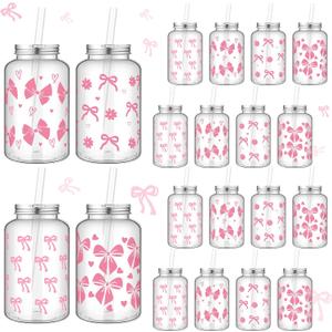 24 Pcs Coquette Bow Aesthetic Cup Pink Bow Plastic Tumbler with Lids and Straws Reusable Cute Plastic Cups for Women Birthday Bridal Shower Wedding Party Supplies(550ml,18 oz)