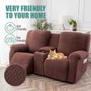Genina Recliner Loveseat Covers with Console, Stretch Reclining Sofa Covers, 2 Seater Couch Cushion Stripe Jacquard Recliner Slipcovers,Furniture Protector Covers for Pet (Chocolate)