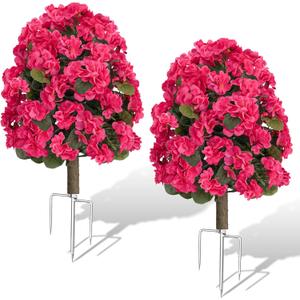 Artificial Topiary Flower Balls Outdoor Set of 2, UV Resistant Faux Outdoor Plants with Durable Metal Stakes, Realistic Bark-Textured Trunk, for Front Porch Outdoor Decor Patio Garden Decor