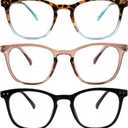 Ryegis 3-Pack Retro Square Bifocal Reading Glasses Women,Spring Hinge Computer Readers,Anti UV Ray Blue Light Blocking Eyeglasses 1.75