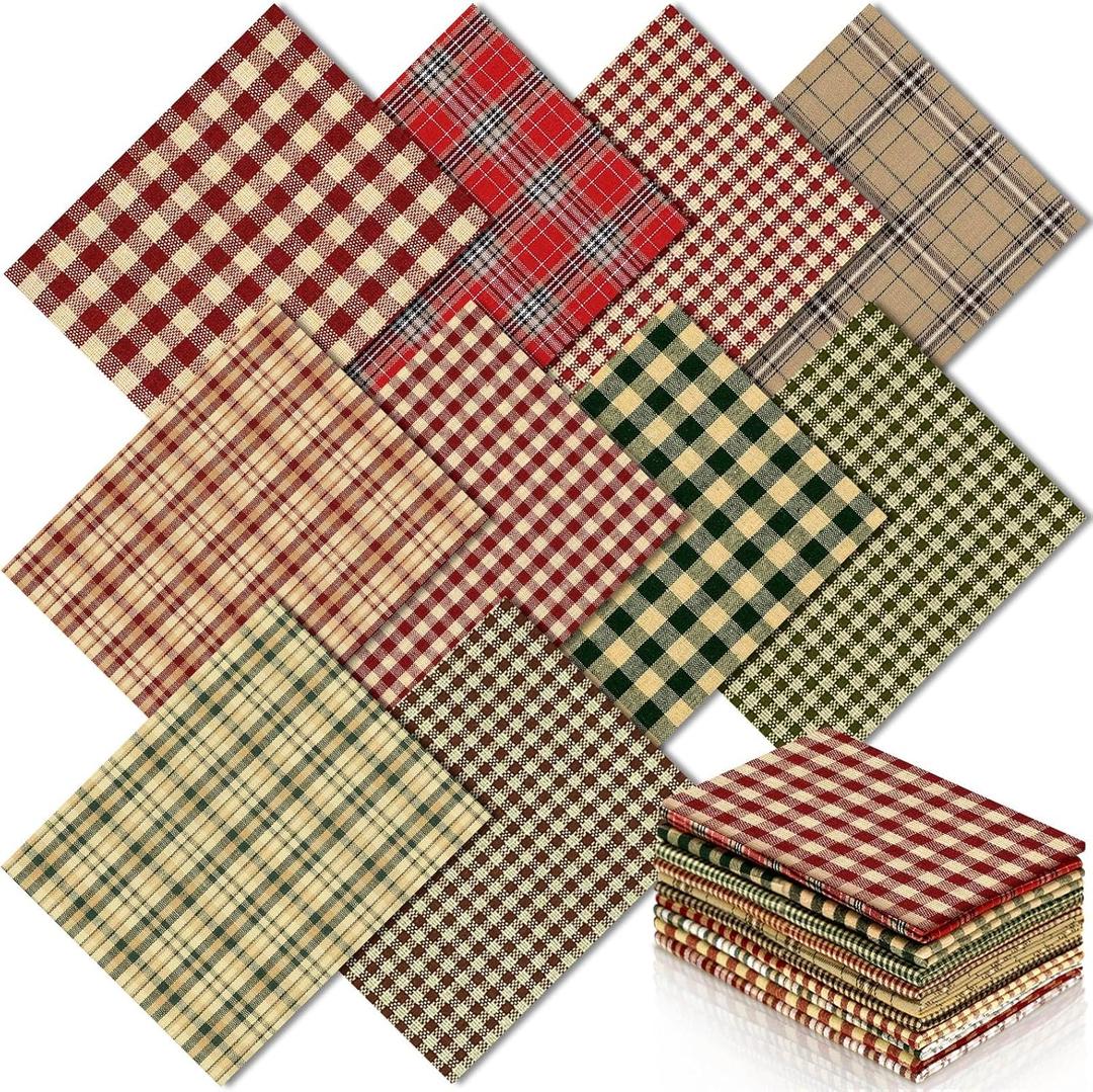 Hahafelt 9 Pcs Vintage Christmas Quilting Fabric 18 x 22 Inch Plaid Homespun Cotton Fabric Jelly Squares Lattice Rustic Precut Santa Claus Quilting Strips for Xmas Craft Sewing DIY