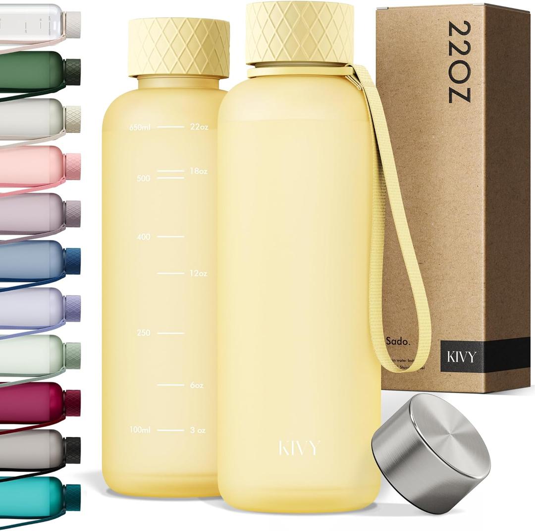 KIVY Slim Water Bottle 22oz [Lightweight & Shatterproof] Leak Proof Bottle for Women & Men - Clear plastic water bottle no straw - Dishwasher Safe Tritan Bottle BPA Free (Butter)