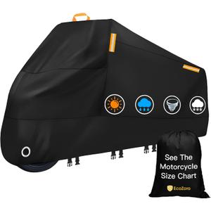 300D Heavy Duty Motorcycle Cover - All Season Waterproof Outdoor Protection with Lock-Holes, Night Reflective & Storage Bag Fits up to 108" Cruiser, Touring, Sportbike, Dirt Bike, Scooter (XL = 108" x 42" x 50")