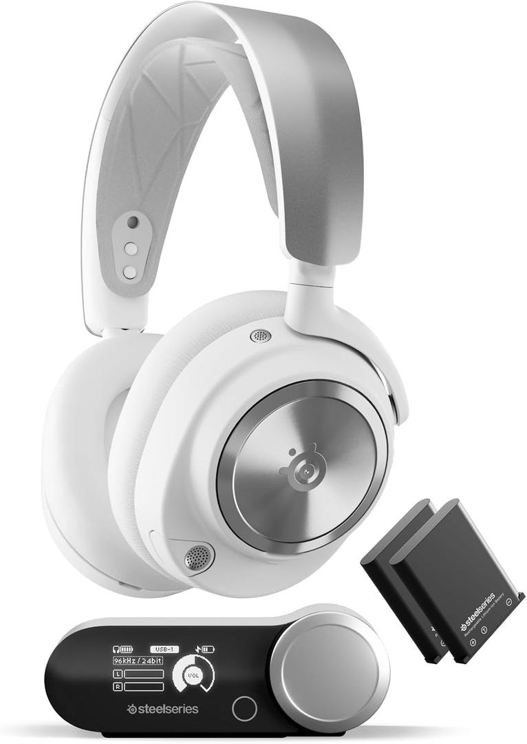 SteelSeries Arctis Nova Pro Wireless Multi-System Gaming Headset - Neodymium Magnetic Drivers - Active Noise Cancellation - Infinity Power System - Gen 2 Mic - PS5, PS4, PC, Switch, Mobile - White