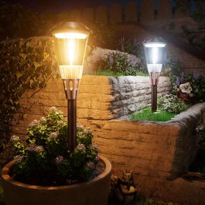BITPOTT Bright Solar Lights Outdoor 6 Pack, 2-in-1 Cool&Warm Solar Pathway Lights, Pathway Landscape Lighting Waterproof IP65, Auto On/ Off Outdoor Light for Yard Walkway Garden Driveway Landscape