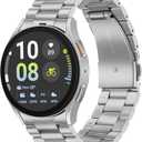 Tasikar No Gap Bands Compatible with Samsung Galaxy Watch Band 7/6/5/4/FE 44mm 40mm/6 Classic Band 47mm 43mm/5 Pro 45mm/4 Classic 46mm 42mm, 20mm Metal Strap for Men Women, Silver