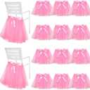 Timgle 12 Set Pink Tulle Tutu Chair Skirt Bulk with Sash Bow Baby Shower Party Throne Chair Decorations for Party Wedding Baby Shower Birthday Supplies(Pink)