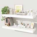 Axeman Floating Shelves for Wall, Rustic Wood Wall Mounted Shelves for Bathroom, Bedroom, Kitchen, Hanging Bookshelves for Home Wall Decor Living Room, 32 inch Set of 2, White (32" W x 10" D x 1.5"H)