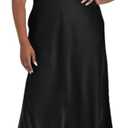 Summer Plus Size Mock Neck Satin Maxi Dress for Women 2024 Elegant Sleeveless Silk Dresses for Wedding Guest Cocktail (Black)