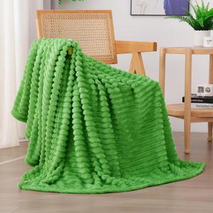 Bright Green Fleece Throw Blanket 5060 for Couch Sofa Bed,Super Soft Cozy Plush Microfiber Flannel Blanket with Stripes Design Lightweight for Adults,Woman,Girls