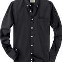 Alimens & Gentle Mens Solid Oxford Shirt Long Sleeve Dress Shirt Work Casual Button Down Shirts with Pocket (4X-Large, Black)