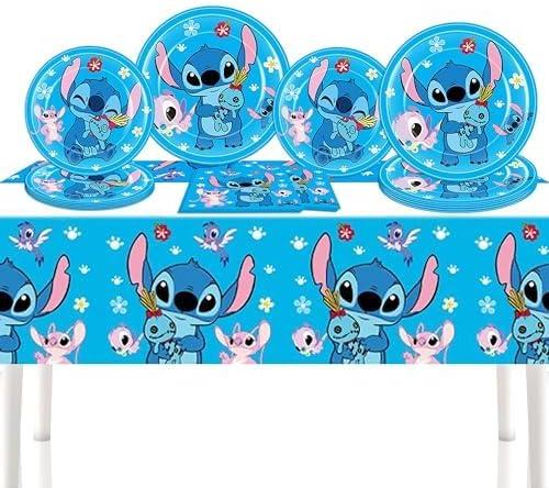 41PCS For Stitch Party Supplies, 20 Plates, 20 Napkins and 1 Tablecover for Stitch Birthday Party Decorations