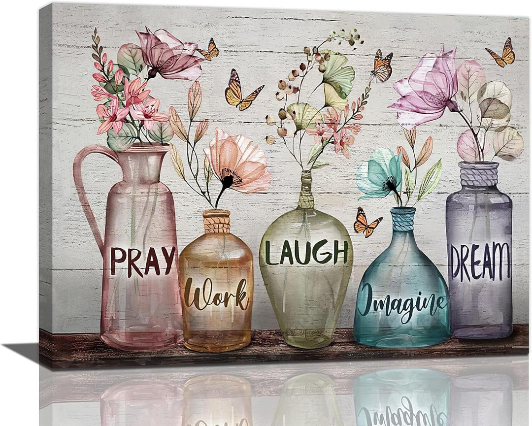 Shuweienphant Farmhouse Bathroom Wall Art Flower Butterfly Pictures Decor Inspirational Quotes Canvas Painting Print Artwork Modern Home Framed for Living room Bedroom 12/''X16/''