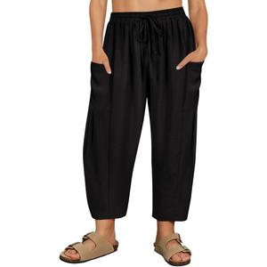 CARCOS Plus Size Pants Womens Summer Palazzo Harem Pants Drawstring Lantern Beach Pant Ankle Vacation Pant with Pocket, Size XL (Black)