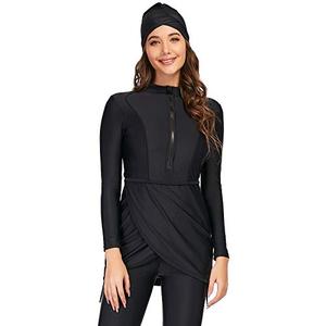 seafanny Women Muslim Swimwear Long Sleeve Burkini Full Cover Hijab Modest Swimsuit (Black, 16-18) 3XL