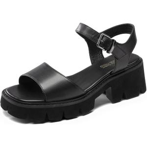 DREAM PAIRS Women's SDHS2316W Lug Sole Low Platform Chunky Block Heels Square Toe Ankle Straps Sandals Black Size 7.5