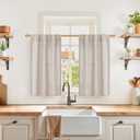YoungsTex Small Linen Cafe Curtains 36 Inch Length, Natural Half Drapes with Rod Pocket Back Tab Semi Sheer for Bathroom Kitchen Window Over Sink, 2 Panels, 24 X 36 Inch