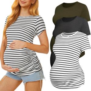 3 Pack Womens Maternity Shirts - Crew Neck Maternity Top Short Sleeve Pregnancy Tee Shirts, Medium