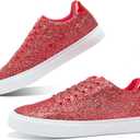Jeekopeg Glitter Sparkly Fashion Sneakers Shoes Shiny Casual Shoes Bling Sequin Concert Low Cut Lace up Shoes (5.5 Women/4.5 Men)