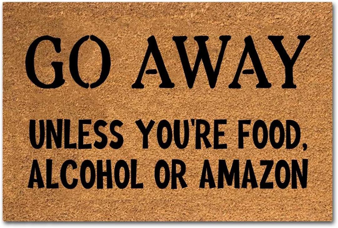 Funny Coir Doormat Go Away Unless You're Food Alcohol or Amazon Welcome Front Porch Decor Doormats For The Entrance Way Personalized Rugs Heavy-Duty PVC Back Non Slip Outdoor Mat 23.6 x 15.7 inch, Small