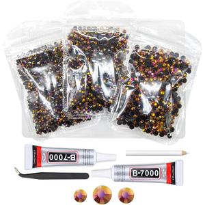 Qiipii Golden Rose AB Resin Rhinestones w B7000 Jewelry Glue for Bedazzling 3mm 4mm 5mm Flatback Jelly Stones Bulk for Crafting SS10 SS16 SS20 Diamonds Crystals Gems for Nails Face Tumblers DIY Crafts