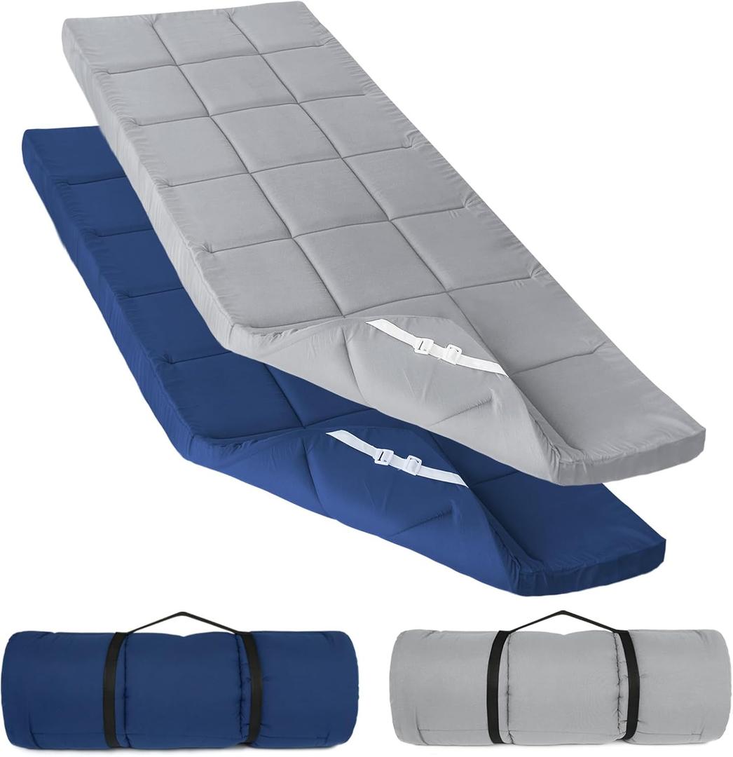 Cot Mattress Topper (Improved Thickness), Foam Quilted Pads for Camping, Soft Comfortable Sleeping Cot Mattress Pad Only, Camping Pad 75"x30" for Camp Cot/Rv Bunk/Narrow Twin Beds, Navy (30x75 Inch (Pack of 2))