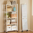 5-tier Folding shelves , Heavy Duty Metal Foldable Collapsible Shelf Shelving Rack Organizer On Rolling Wheels in Kitchen Closet Gym Pantry Basement No Assembly 1100 LBS Capacity (White, 5-Layer)