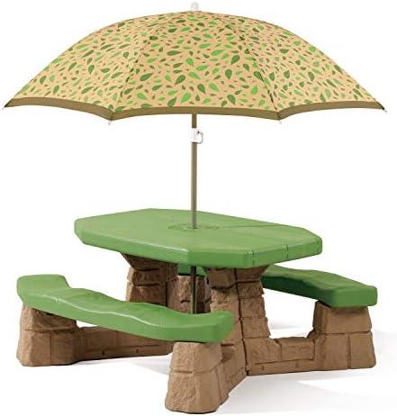 Step2 Naturally Playful Kids Picnic Table with Removeable Umbrella, Indoor/Outdoor Toys, Fits 6 Children, Made of Durable Plastic, For Toddlers 3+ Years Old, Green & Leaves