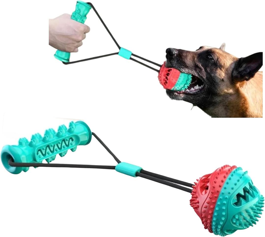 Tail Town Dog Ball with Handle, TPR Rubber Treat Dispensing Ball for Dogs, Tug of War & Fetch Toy, Textured Chew Ball with Cord for Small Medium Large Dogs