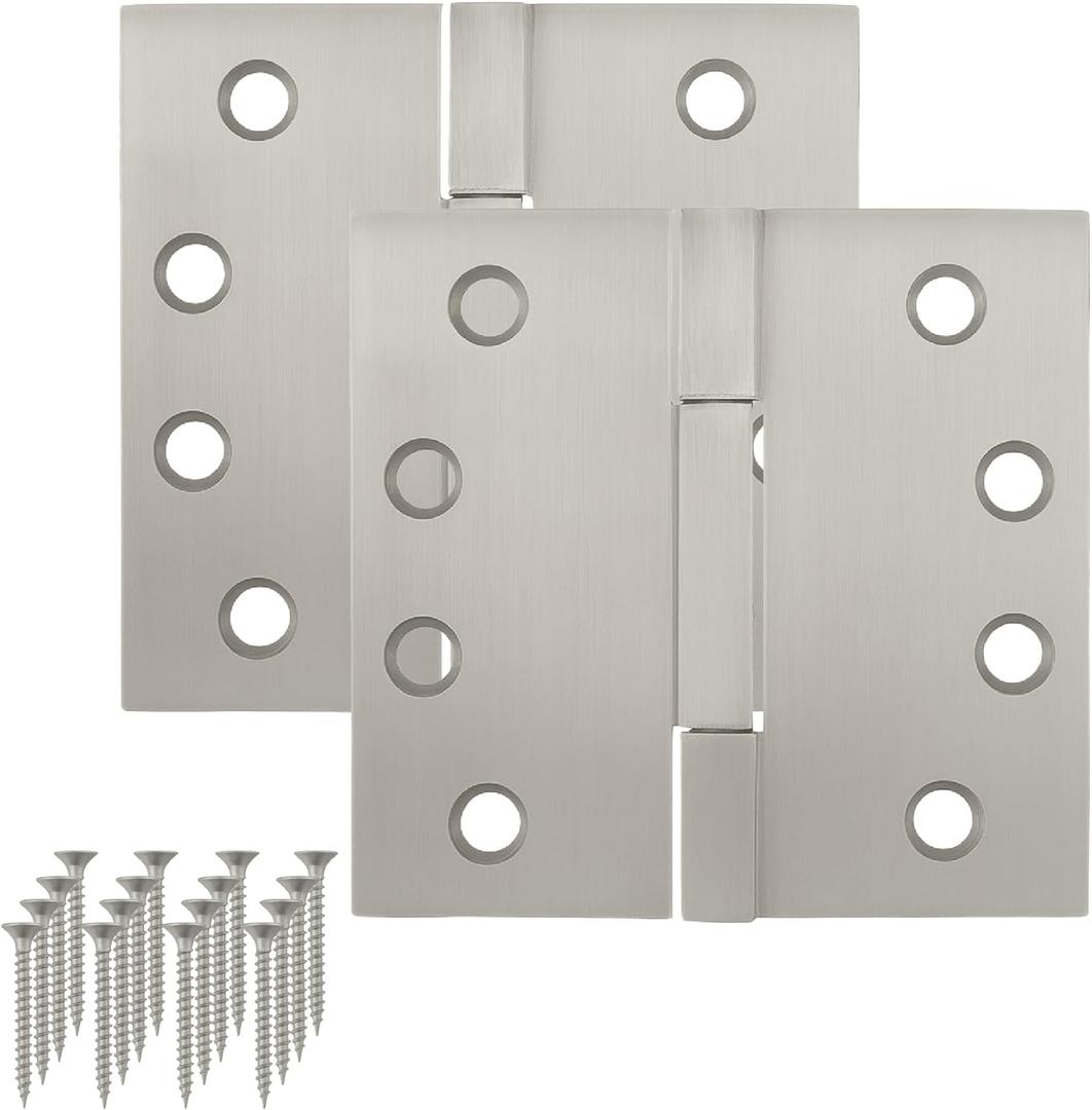MEGA HANDLES Door Hinges with Square Corners (2 Pack) - 4x4'' Zinc Alloy Door Hinge Set, Interior Heavy Duty Hinges for Bedroom, Bathroom - Screws Included - Satin Nickel