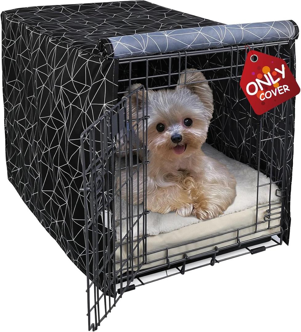 Explore Land Pattern Dog Crate Cover for 18 Inches Wire Cage, Heavy-Duty Polyester 1 2 3 Doors Standard Metal Pet Kennel Enclosure (Brief Polygonal)
