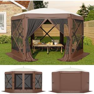 GarveeLife 11.5FT Pop-Up Gazebo Tent with Mesh Netting & Removable Wind Cloths | Outdoor Canopy Tent for Camping, Backyard Parties, Events, Beige & Khaki