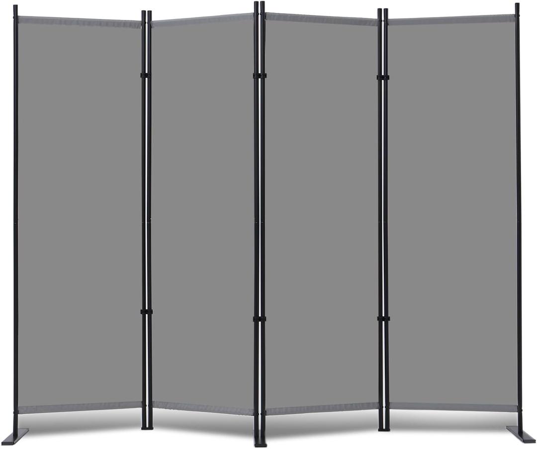 RANTILA 4 Panel Room Divider, 6 FT Folding Privacy Screen with Wide Feet, Freestanding Partition for Room Separation, Portable Room Divider Panel, 89" W x 71" H, Grey