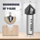 2 x 90 Degree V Groove Router Bit 1/2" Shank, 7/8" Cutting Diameter x 3/4" Cutting Depth, Carbide Tipped V-Groove Router Bits for Grooving Woodworking