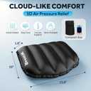 Inflatable Airplane Seat Cushion with Memory Foam | 3D Scalloped Air Baffles | Sit-to-Adjust Firmness | 2-in-1 Seat Pad & Lumbar Support, Tailbone Relief | 30s Inflate & 1s Deflate | Travel & Office, Black