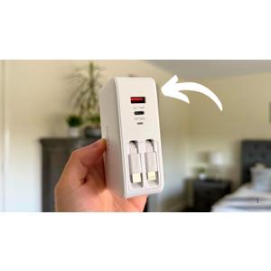 USB Wall Charger Block, Built-in Dual Retractable Cables 40W USB C Block Wall Plug with USB A/USB C Ports, Travel and PD Fast Charging for iPhone 17/16/15/14/13/12, Pad, Tablet and More