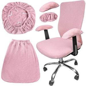 4 Pcs Office Chair Covers Set Computer Universal Protective Stretchable Chair Seat Covers Desk Armrest Covers Slipcovers Pads Office Cushion Backrest for Rotating(Pale Pink)
