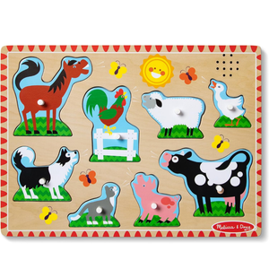 Melissa & Doug Farm Animals Sound Puzzle - Wooden Peg Puzzle with Sound Effects (8 pcs), Pack of 2