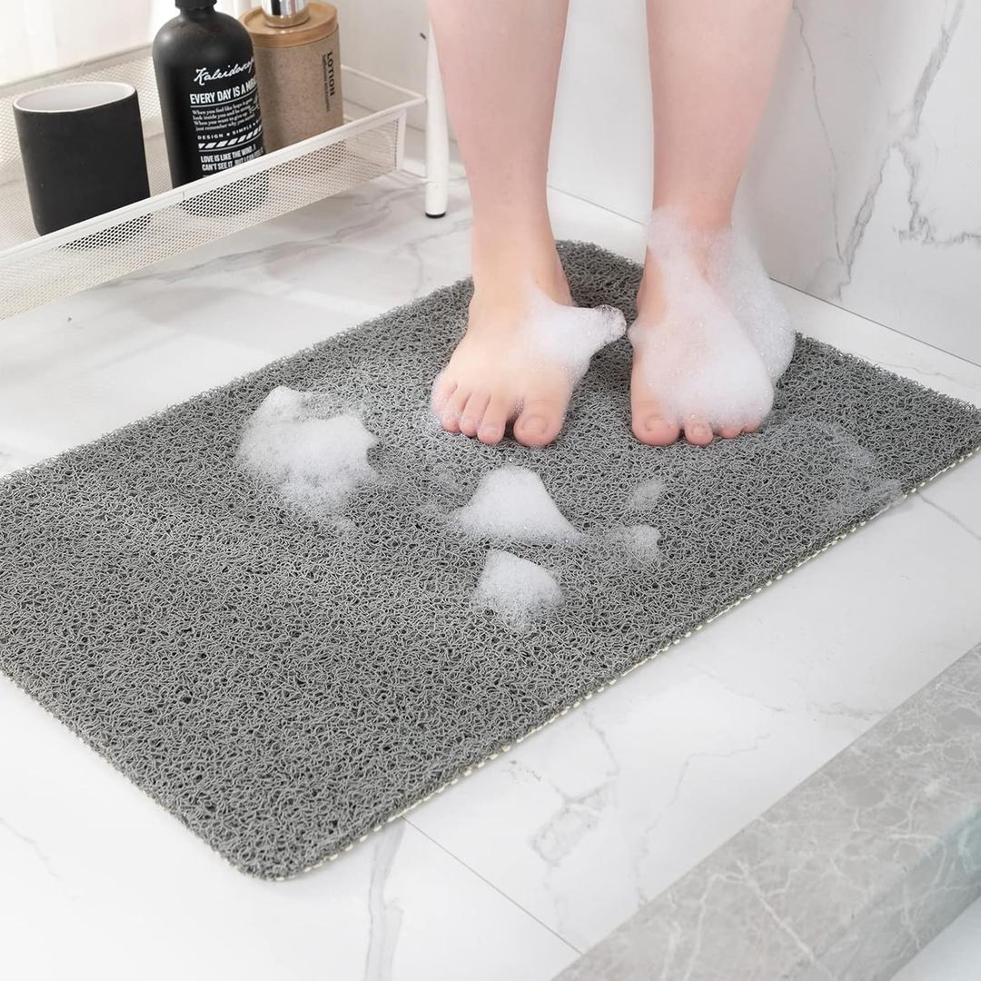 Non-Slip Shower Mat Bathtub Mat for Bath Tub,Anti Slip Bath Tub Mat,Floor Mat,Soft PVC Loofah Bathroom Mats,Foot Scrubber Mat,Quick Drying Easy Cleaning Mats for Wet Areas40 * 16 Grey