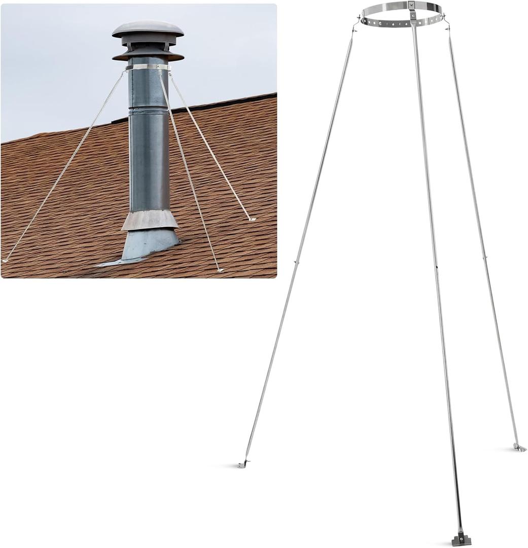 Shimeyao 6 Inch Extended Roof Bracket Kit Three Legs Sturdy Stainless Steel Chimney Stove Pipe Support Extended Roof Brace for Protection Against Strong Winds, 6"-13. 7" Diameter Chimneys