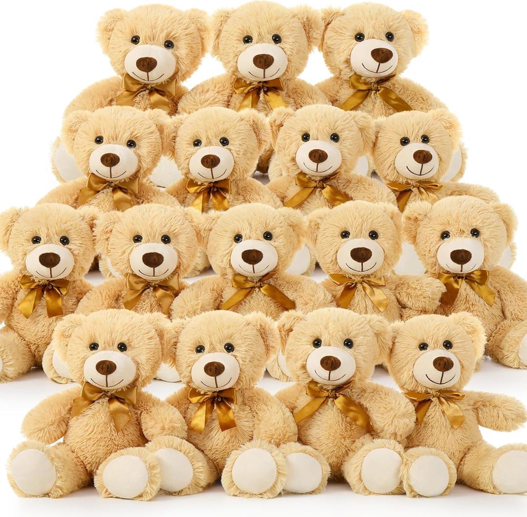 MorisMos Small Teddy Bears Bulk 16 Packs, Teddy Bear Stuffed Animal Bulk 14", Cuddly Soft Teddy Bear for Baby Shower, Birthday Wedding Party, Valentines, Light Brown