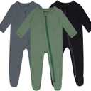 Baby Boy Footed Pajamas with Mittens,Rayon Made from Bamboo Sleepers, 2 Way Zipper Long Sleeve Pjs (12-18 Months, Sliver-green-black)