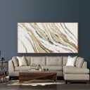 Abstract Canvas Wall Art Large Size Modern Art Paintings Abstract Painting With Golden And White Lines Minimalist Artwork Decor For Living Room Bedroom Corridor Framed 29" X 58"